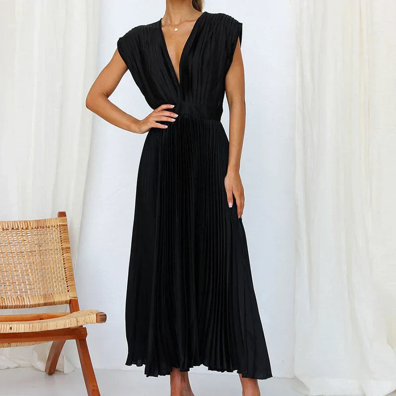 Polyester Blend Dress – Pleated Skirt & Balanced Shape
