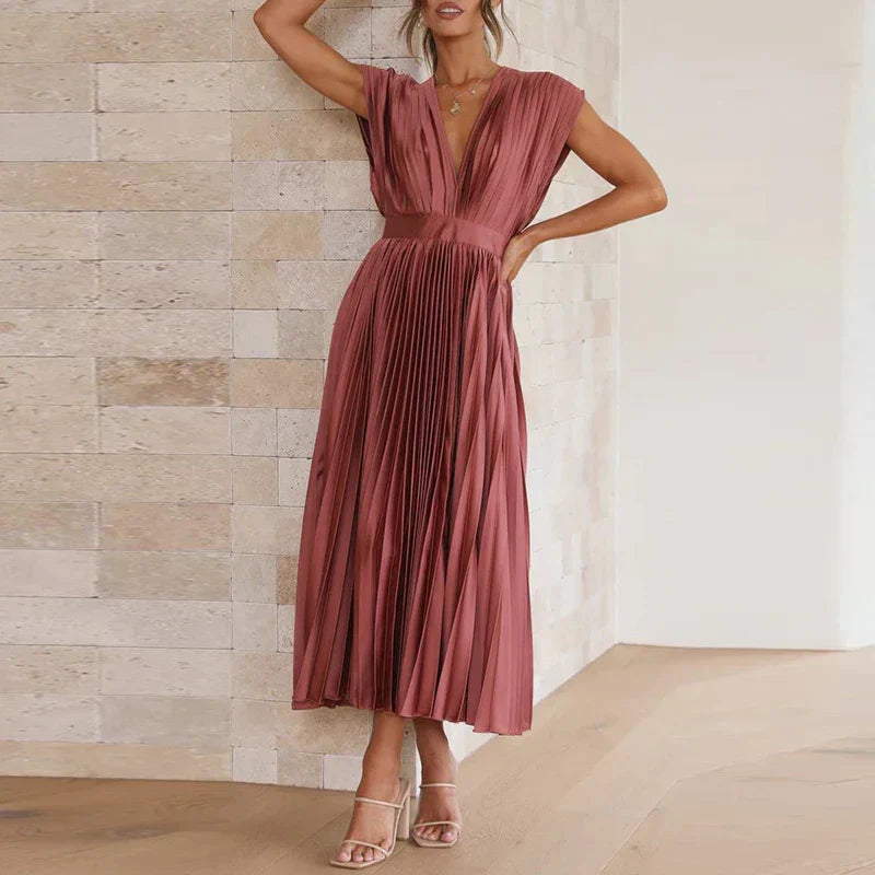 Polyester Blend Dress – Pleated Skirt & Balanced Shape