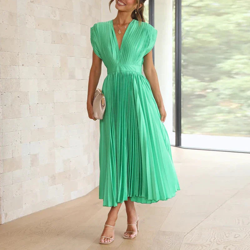 Polyester Blend Dress – Pleated Skirt & Balanced Shape