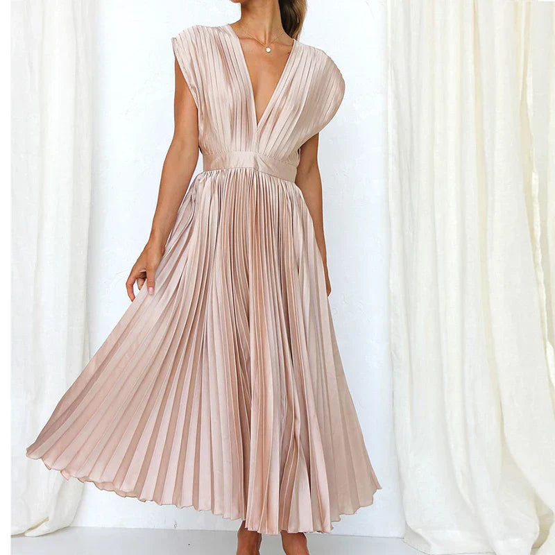 Polyester Blend Dress – Pleated Skirt & Balanced Shape