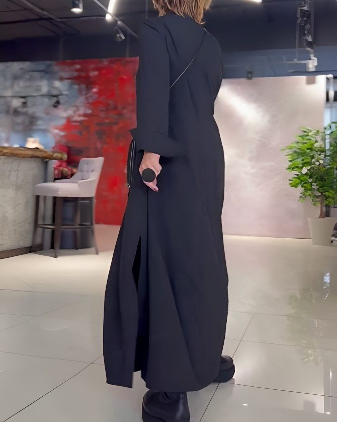Polyester Blend Dress - Structured Panels And Smooth Fall