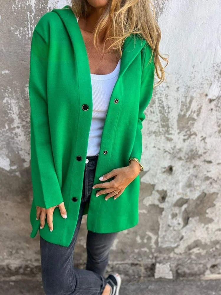 Polyester Blend Jacket - Button Front & Hood Blocks Wind