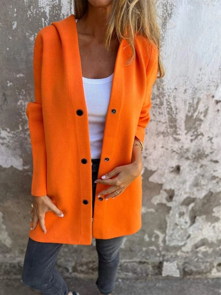 Polyester Blend Jacket - Button Front & Hood Blocks Wind