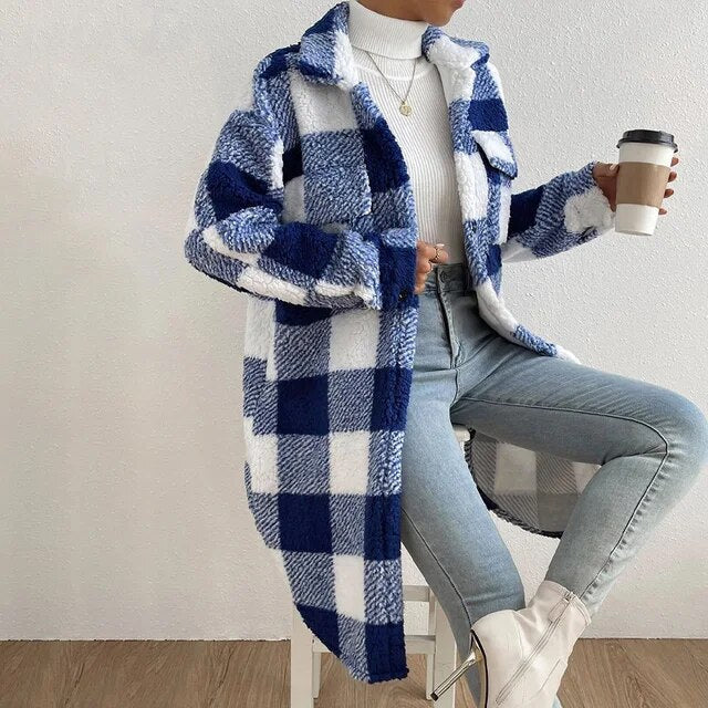 Polyester Blend Jacket - Plaid Outer And Warm Fleece Lining