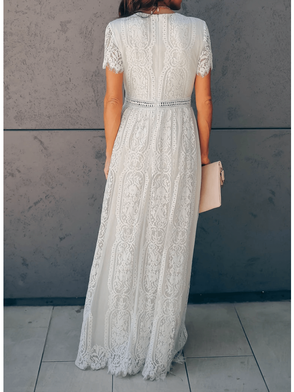 Polyester Blend Maxi Dress - Short Sleeves & Easy Movement