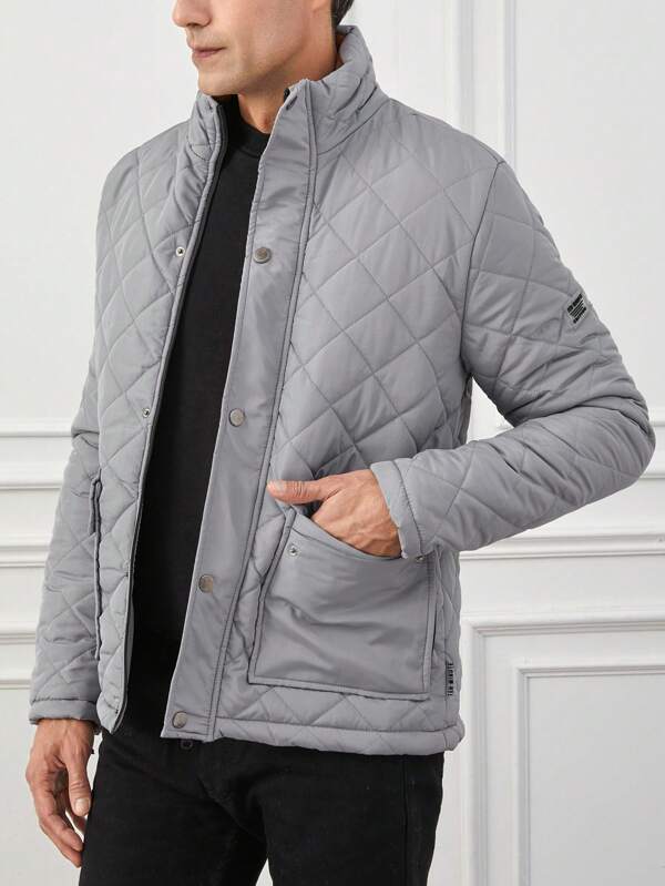 Polyester Blend Puffer Jacket – Quilted Body & High Collar