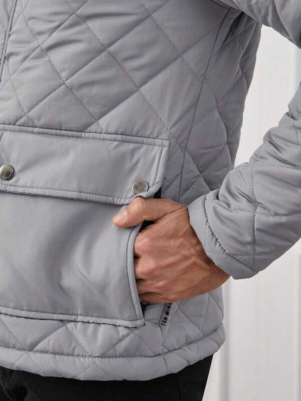 Polyester Blend Puffer Jacket – Quilted Body & High Collar