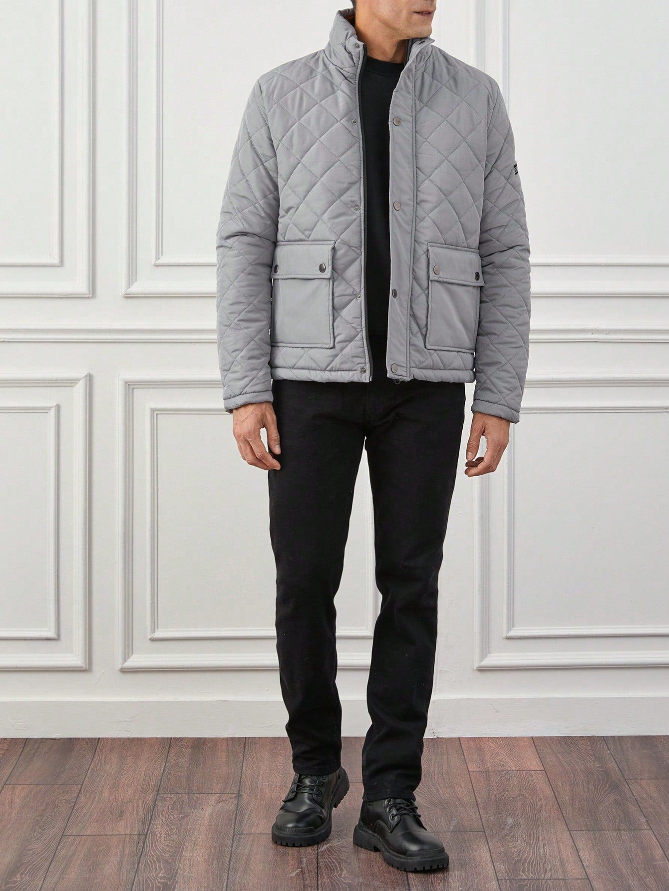 Polyester Blend Puffer Jacket – Quilted Body & High Collar