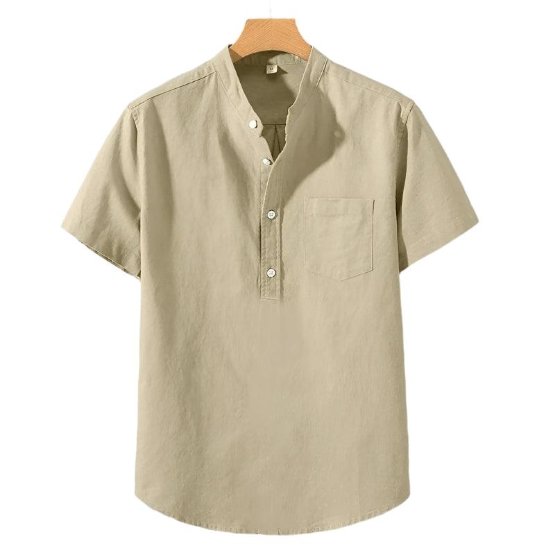 Polyester Blend Shirt - Stand Collar & Moves With You