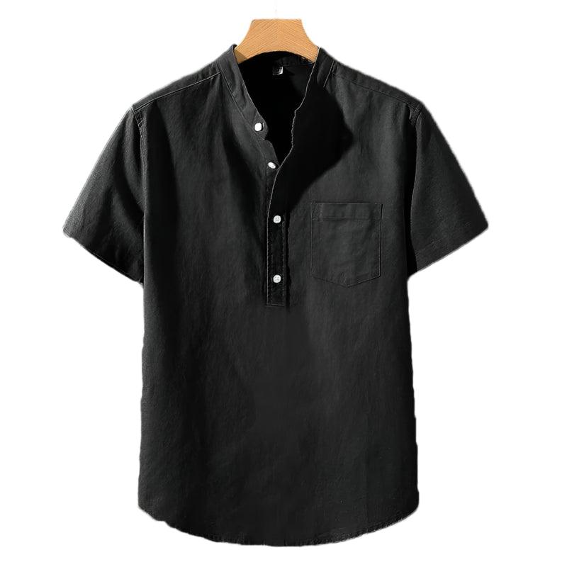Polyester Blend Shirt - Stand Collar & Moves With You