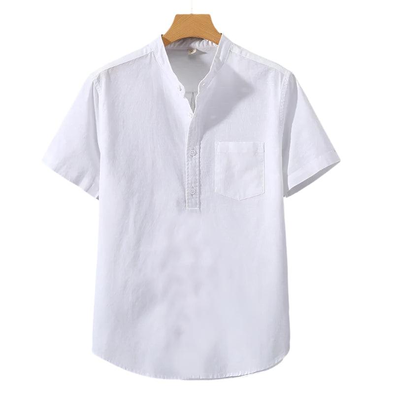 Polyester Blend Shirt - Stand Collar & Moves With You