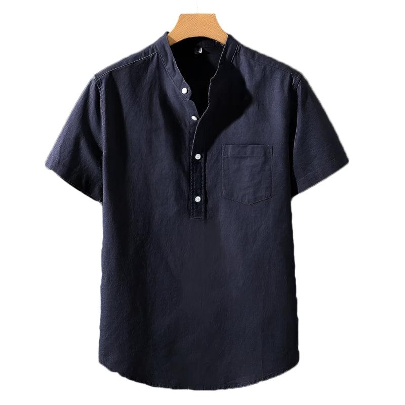 Polyester Blend Shirt - Stand Collar & Moves With You