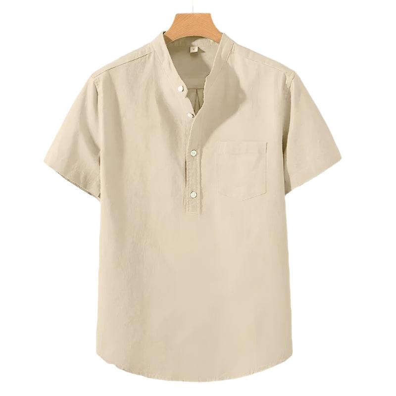 Polyester Blend Shirt - Stand Collar & Moves With You