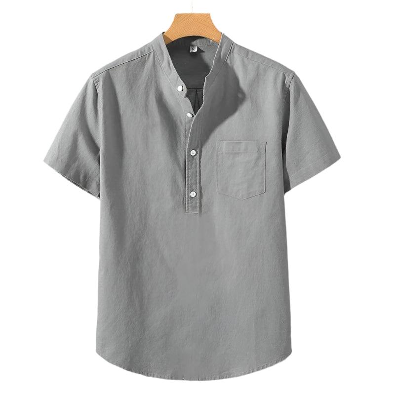 Polyester Blend Shirt - Stand Collar & Moves With You