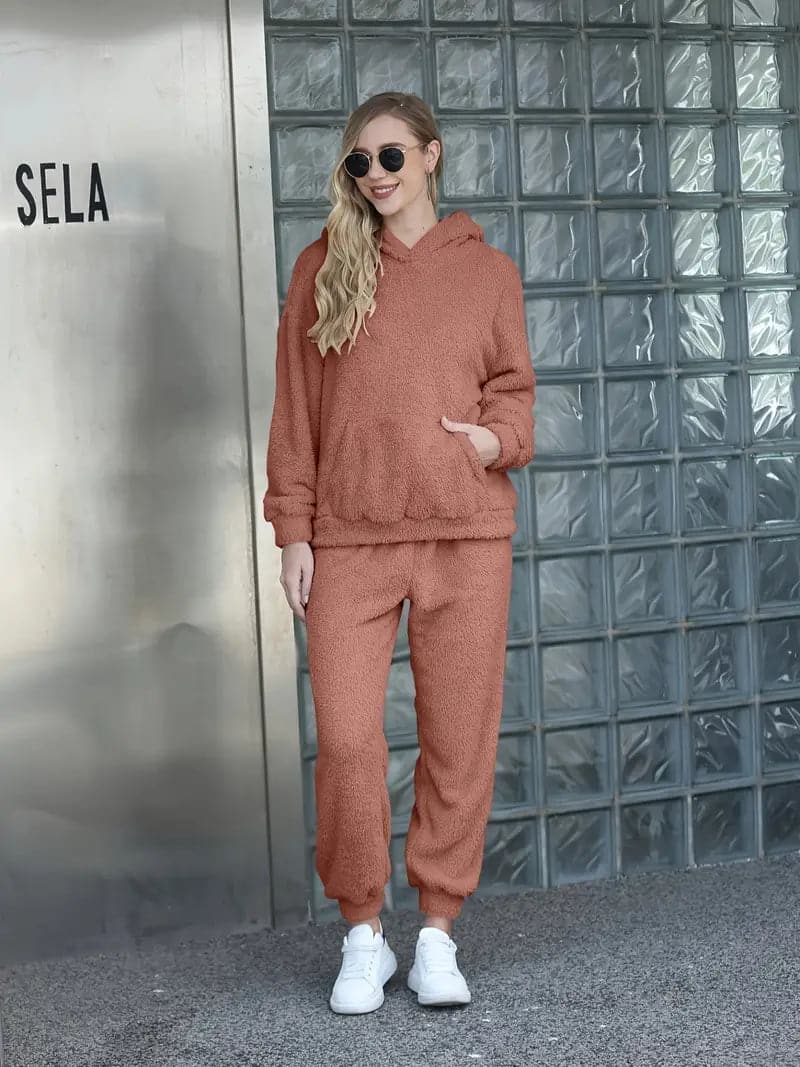 Polyester Blend Sweat Set - Hooded Top And Easy Movement