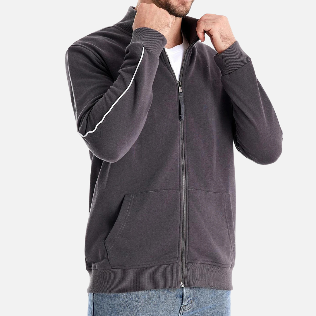Polyester Blend Sweater - Half Zip And Neck Shield Design