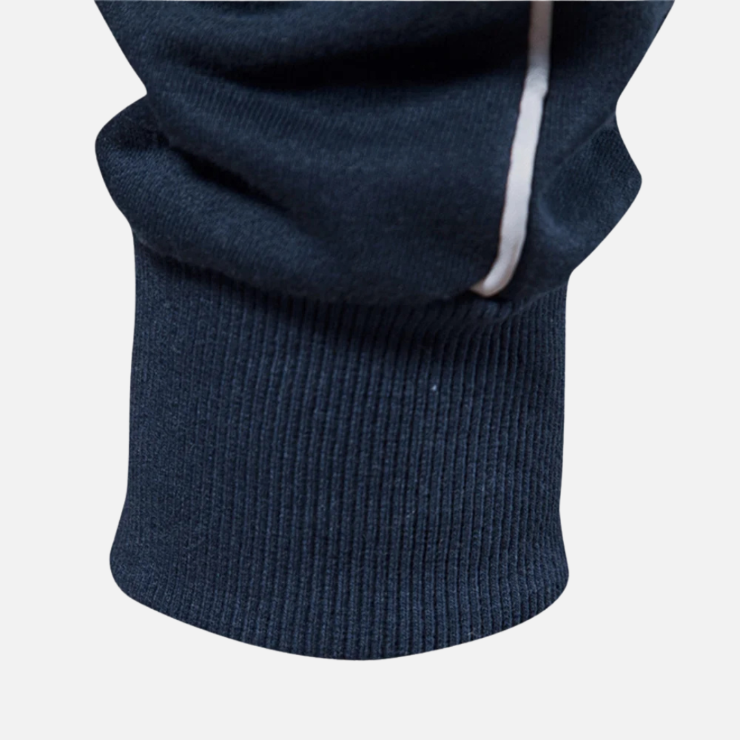 Polyester Blend Sweater - Half Zip And Neck Shield Design