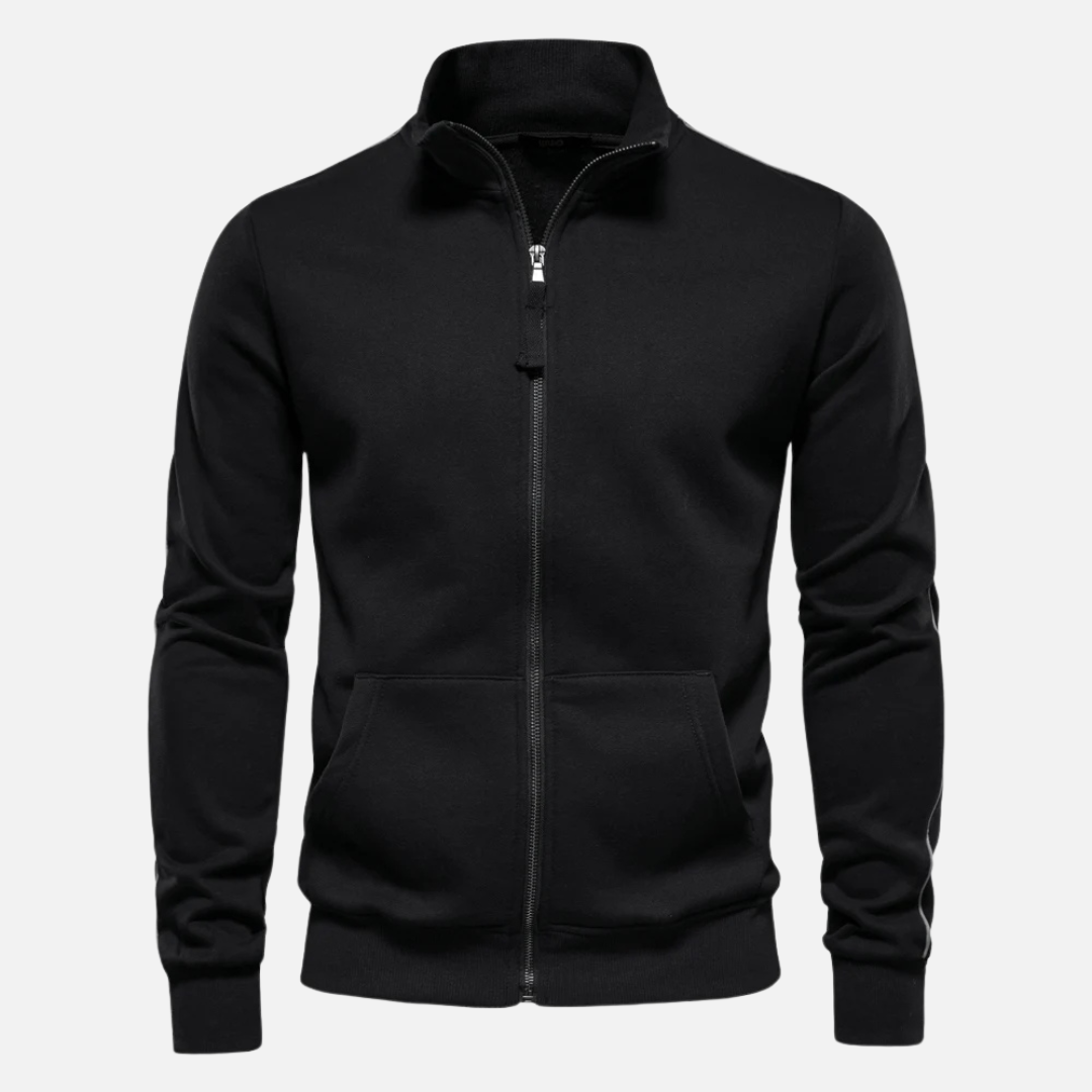 Polyester Blend Sweater - Half Zip And Neck Shield Design