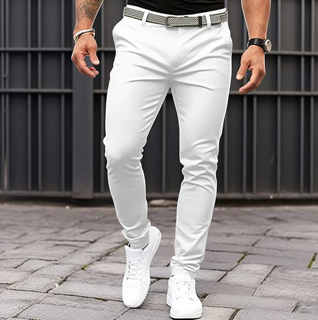 Polyester Blend Trousers - Straight Leg And Secure Waist