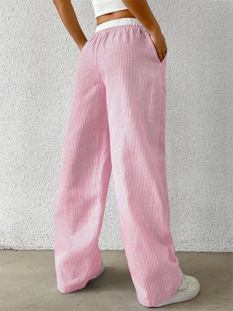 Polyester Blend Trousers – Vertical Stripe & Free Movement