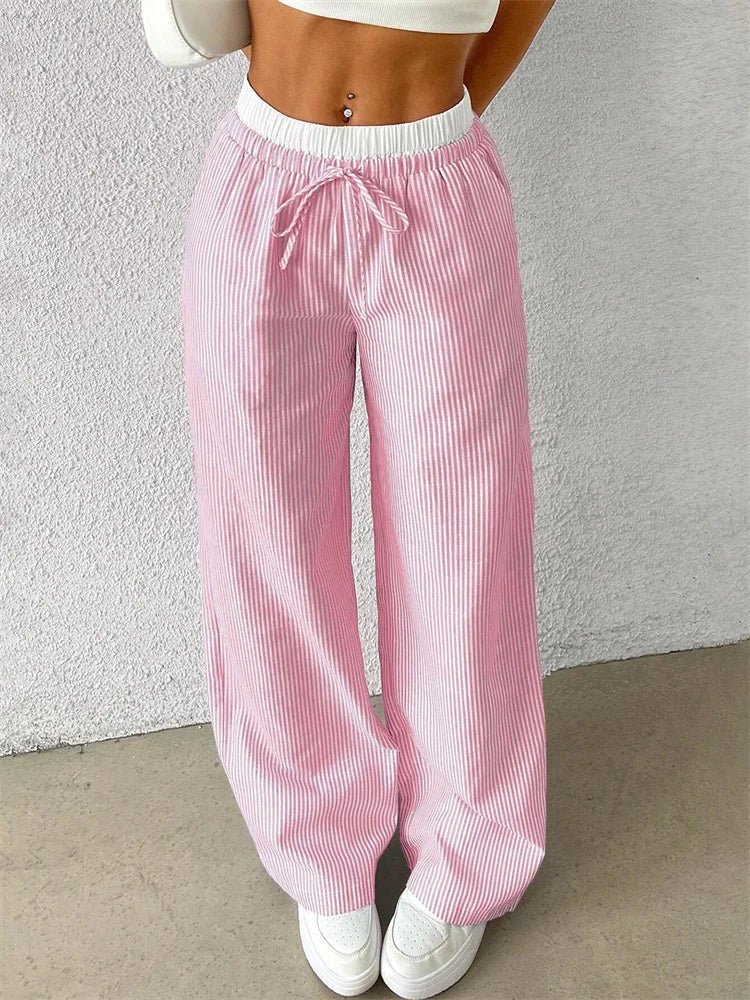 Polyester Blend Trousers – Vertical Stripe & Free Movement