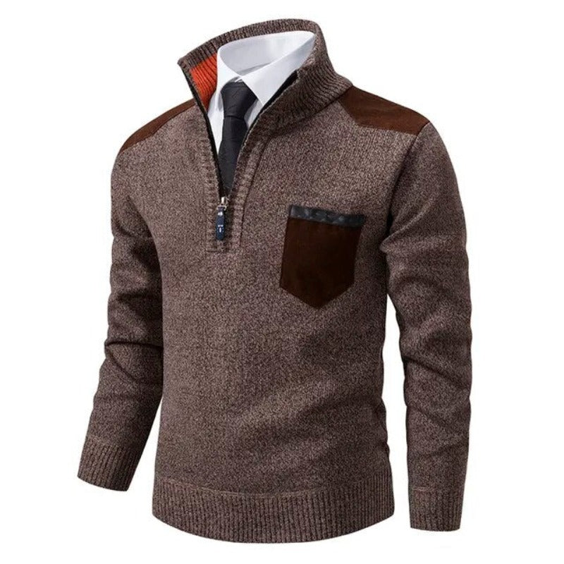 Pullover Sweater - Knit Blend Collared Pocket & Keeps Warm