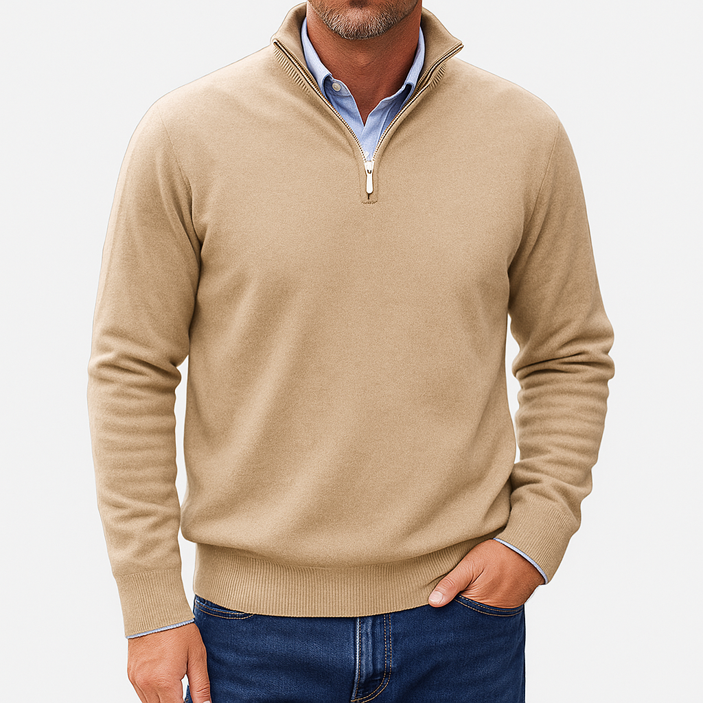 Quarter Zip Sweater - Lightweight Knit And Slim Shape