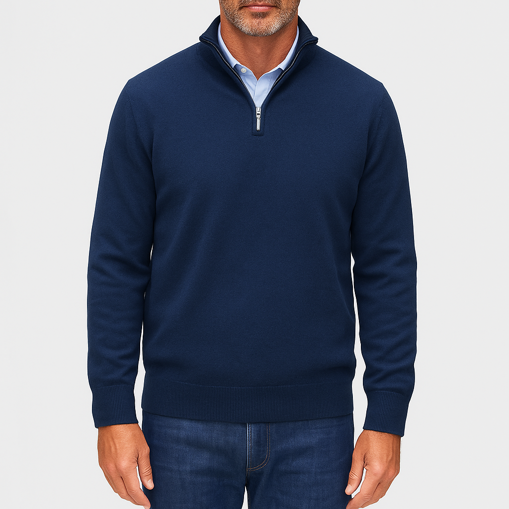 Quarter Zip Sweater - Lightweight Knit And Slim Shape