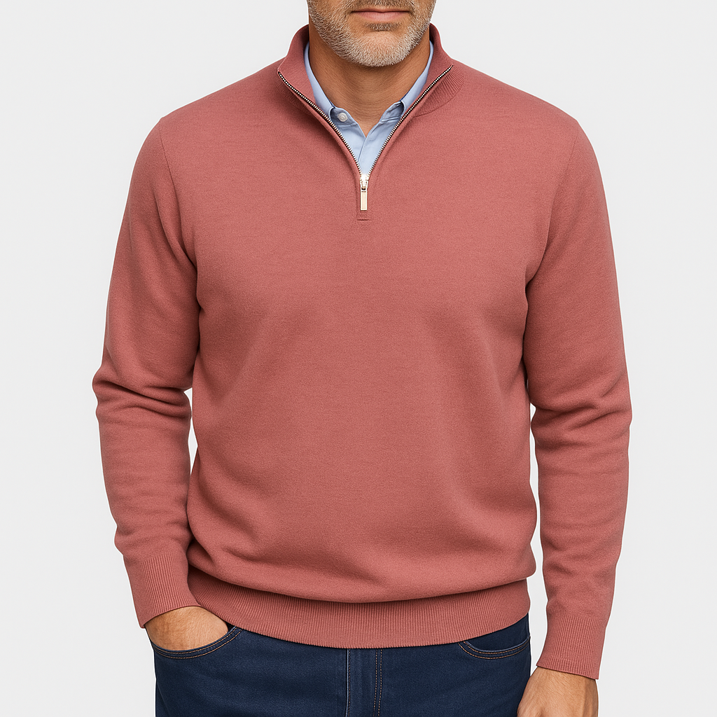 Quarter Zip Sweater - Lightweight Knit And Slim Shape