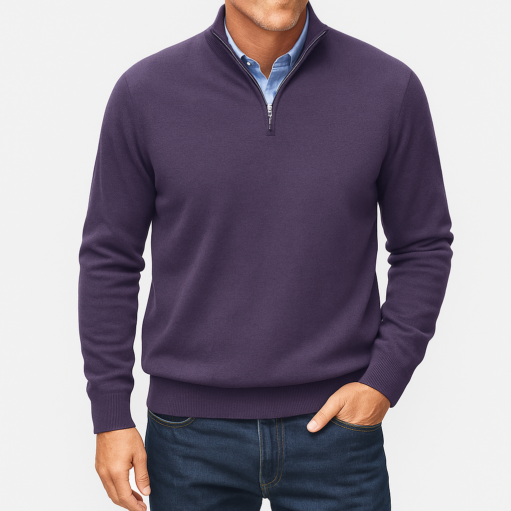 Quarter Zip Sweater - Lightweight Knit And Slim Shape