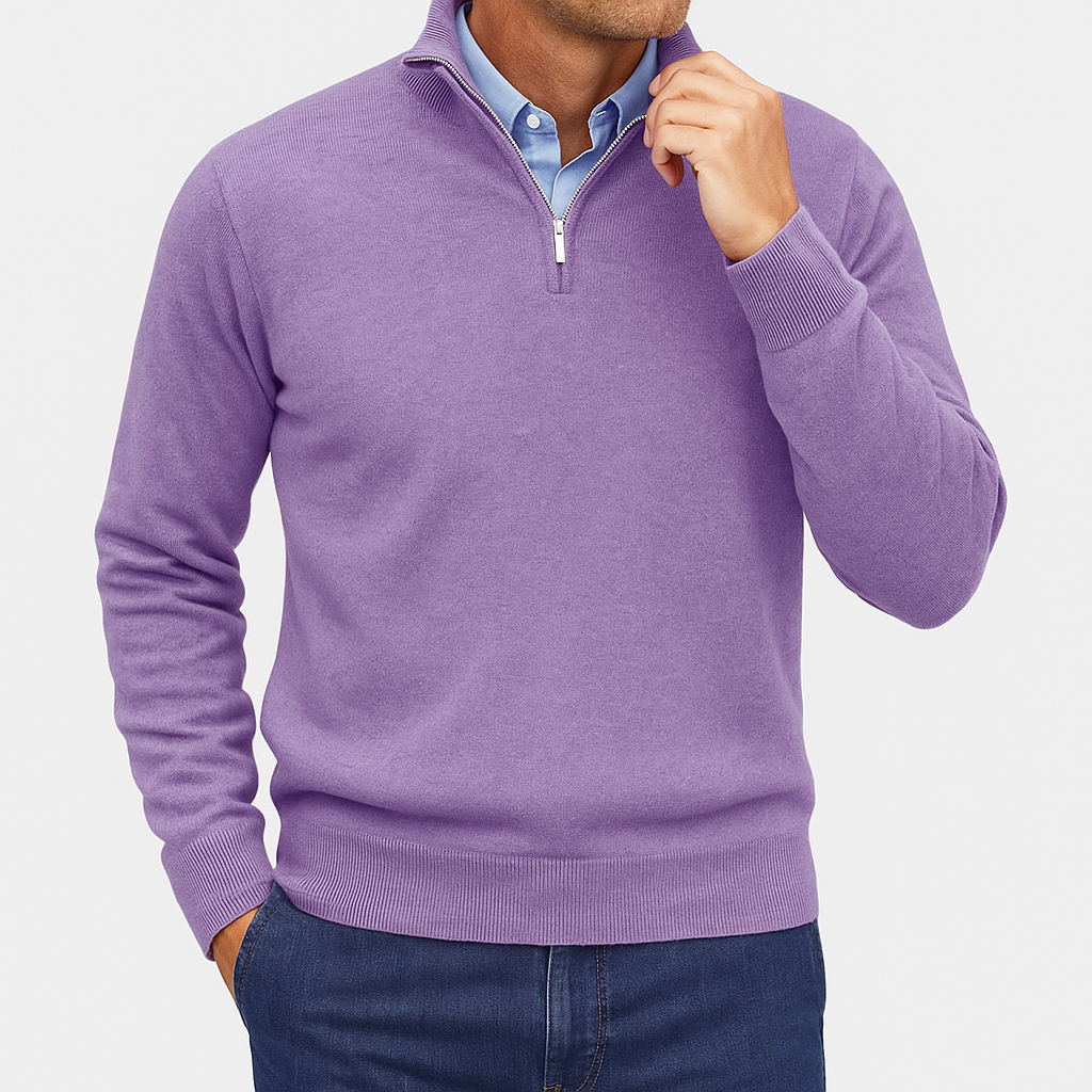 Quarter Zip Sweater - Lightweight Knit And Slim Shape