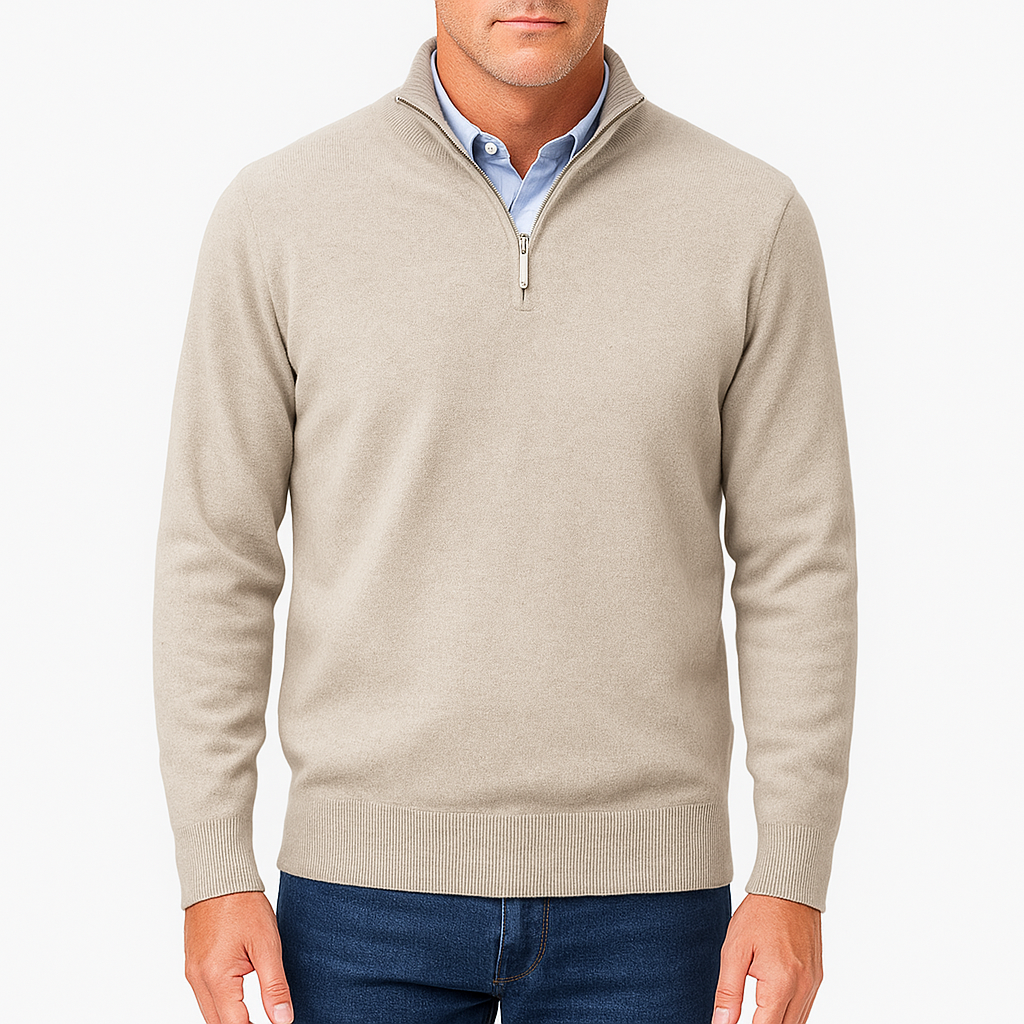 Quarter Zip Sweater - Lightweight Knit And Slim Shape