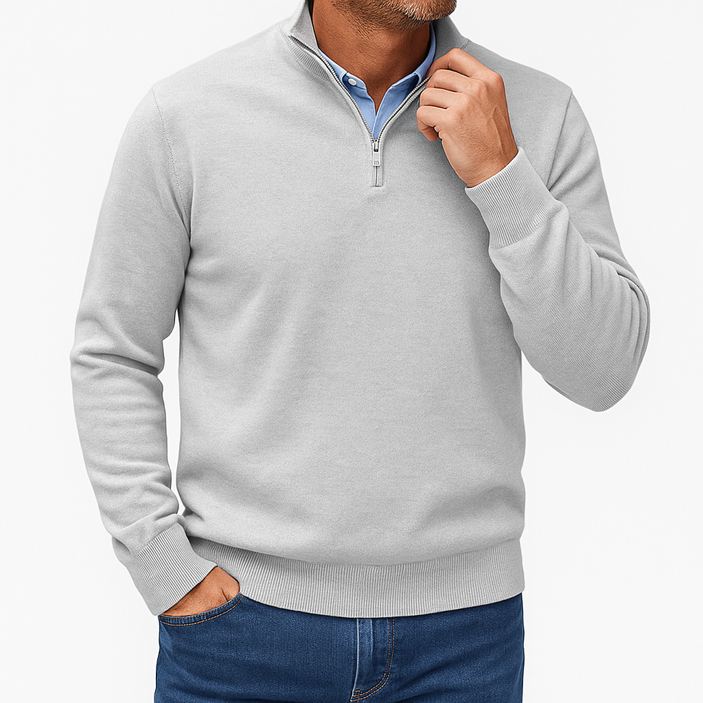 Quarter Zip Sweater - Lightweight Knit And Slim Shape