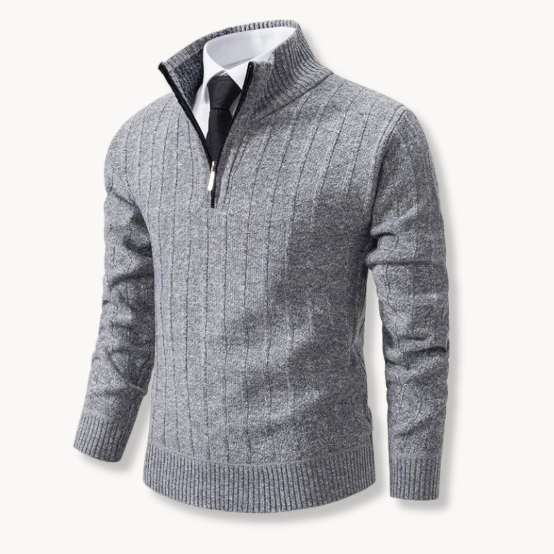 Quarter Zip Sweater – Performance Blend and Ribbed Edges