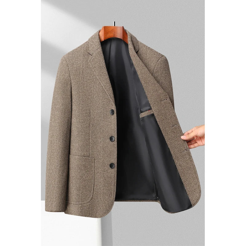 Men's Wool Blend Tailored Fit Blazer Jacket-3