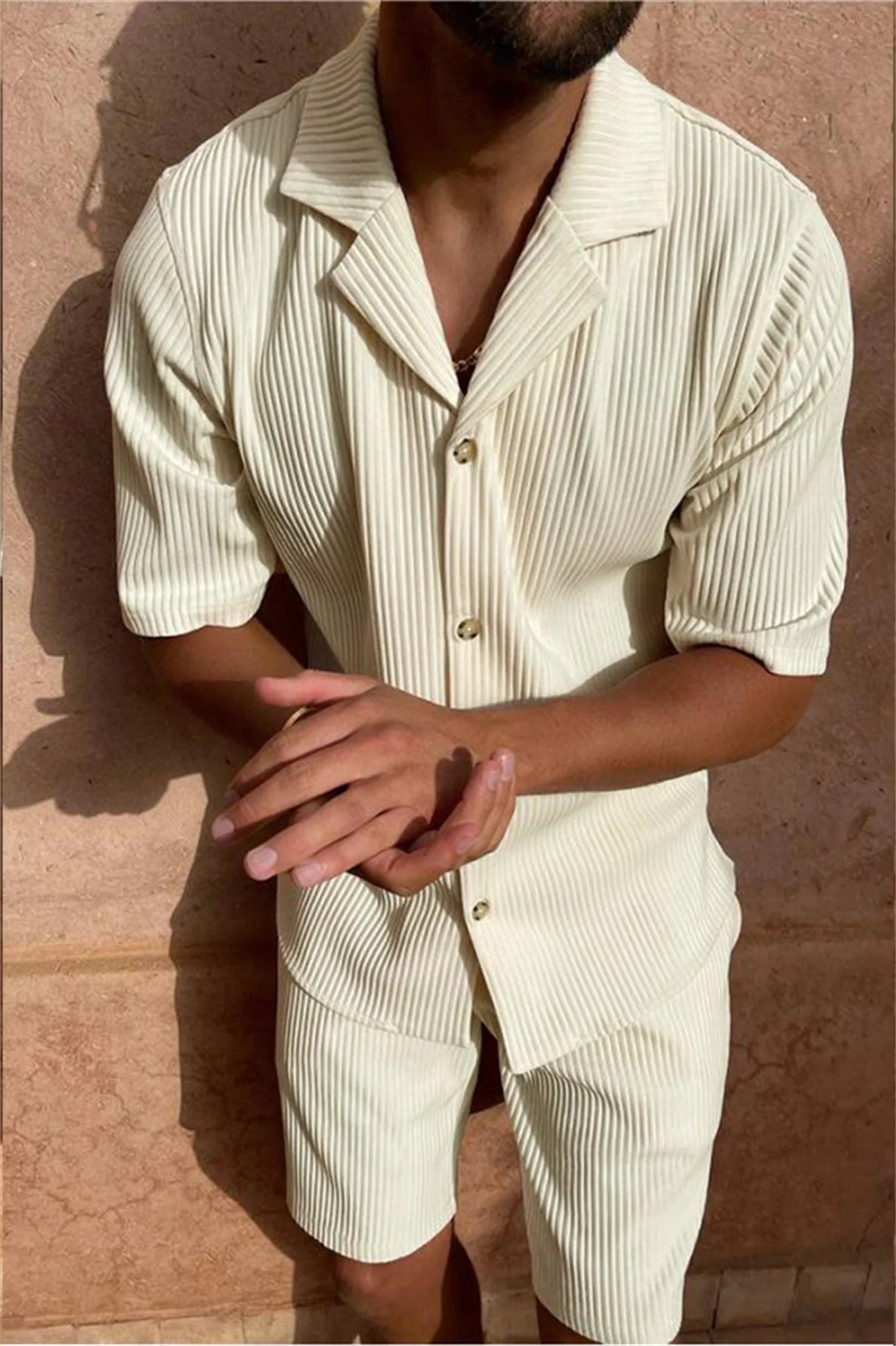 Men's Cord Set Short Sleeve Outfit-4