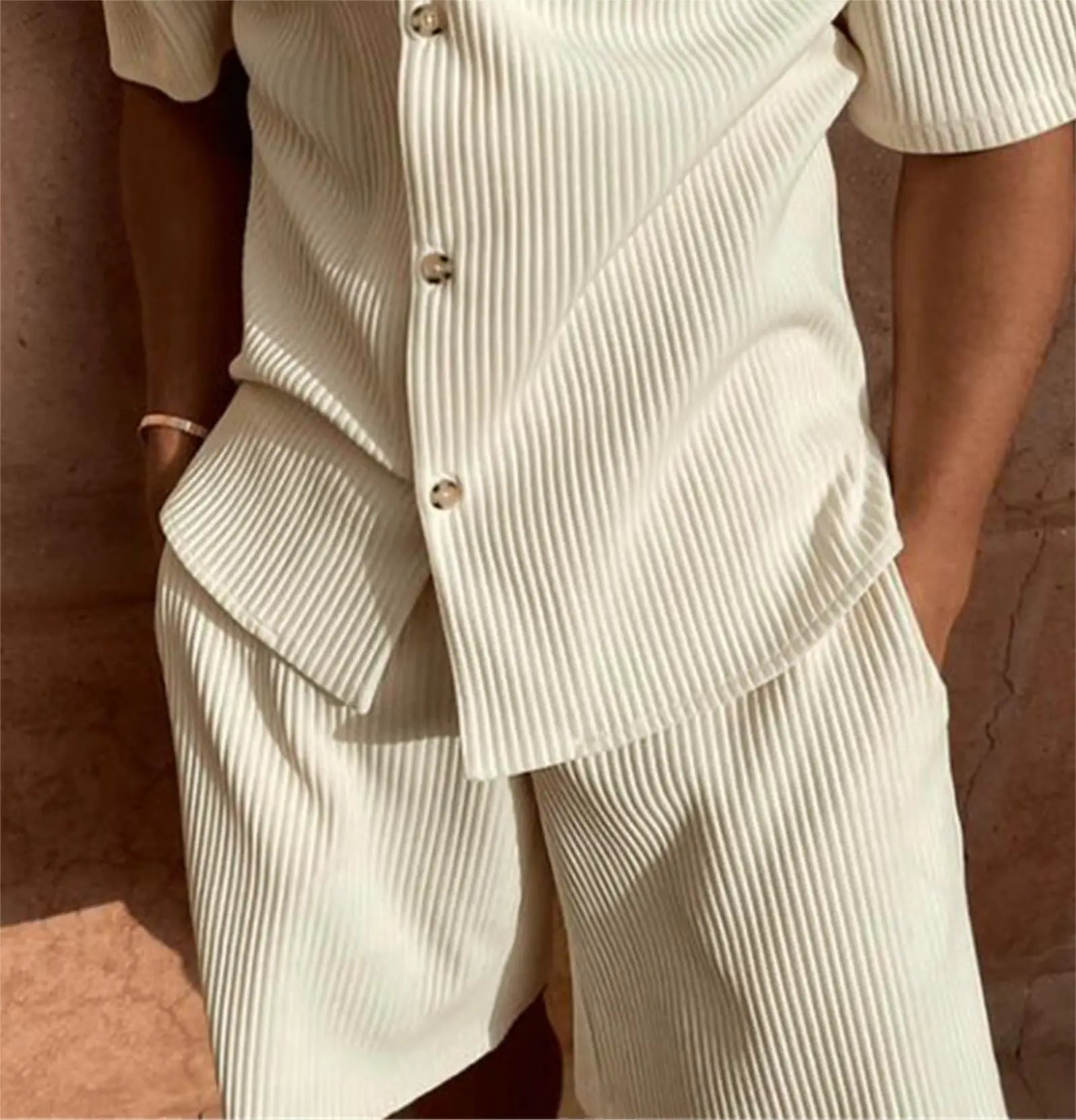 Men's Cord Set Short Sleeve Outfit-6