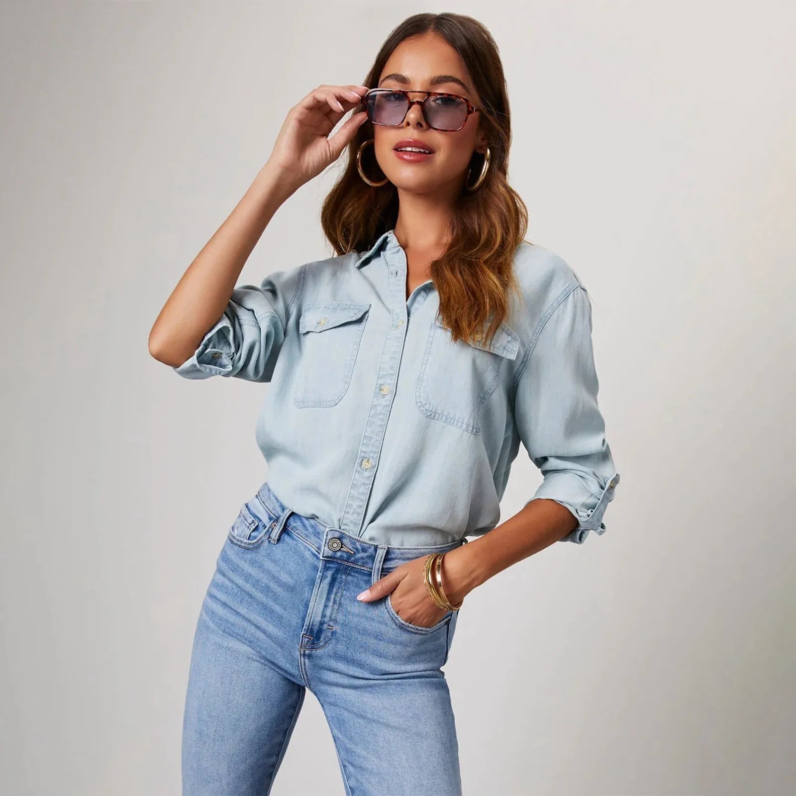 Women's Denim Vest Shirt-2