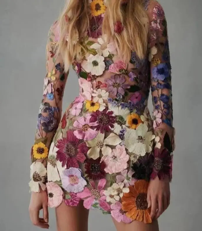 Women's Garden Party Dress with 3D Flower Embroidery 2