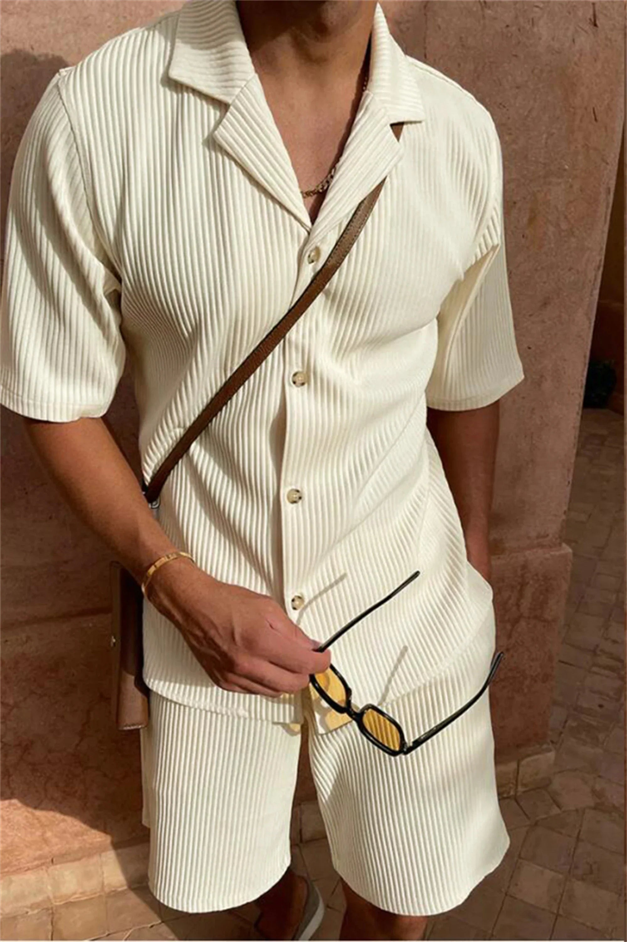 Men's Cord Set Short Sleeve Outfit-3