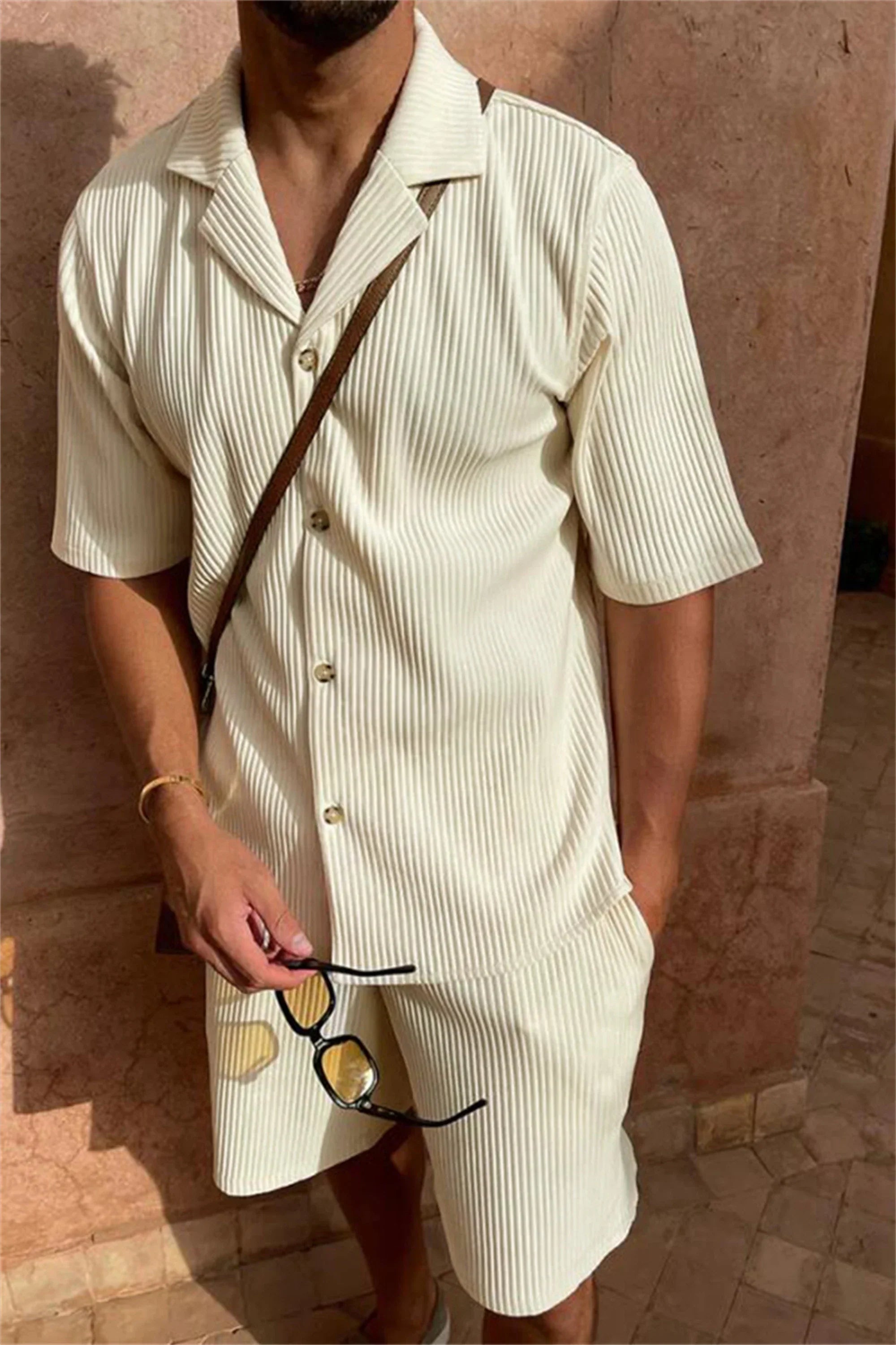 Men's Cord Set Short Sleeve Outfit-5