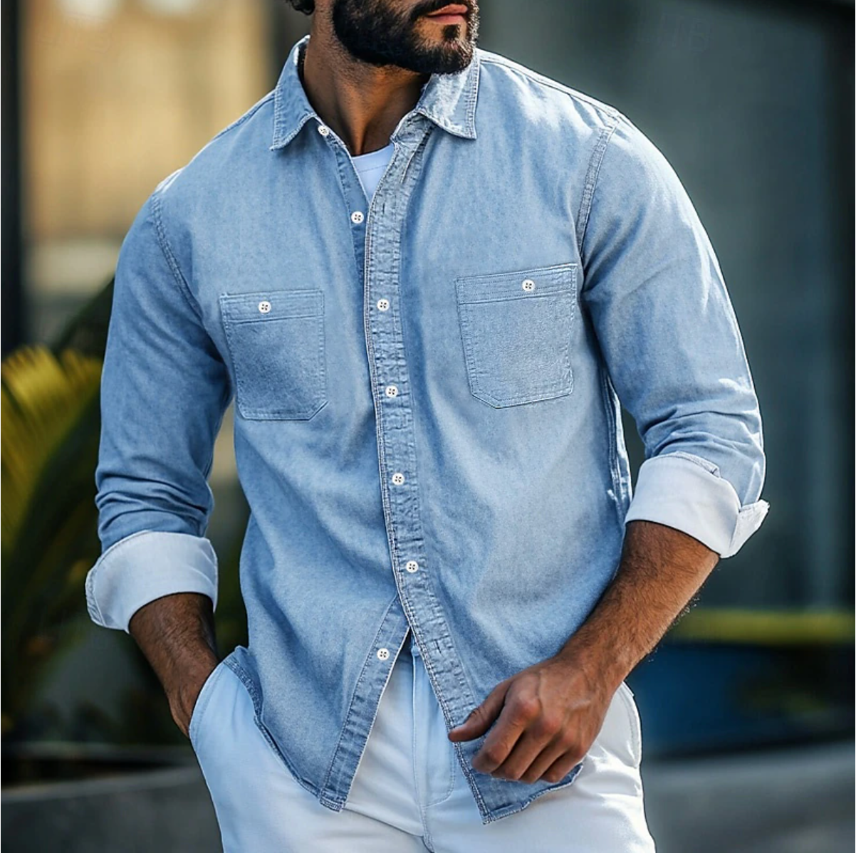 Men's Cotton Denim Shirt Regular Fit Casual-4