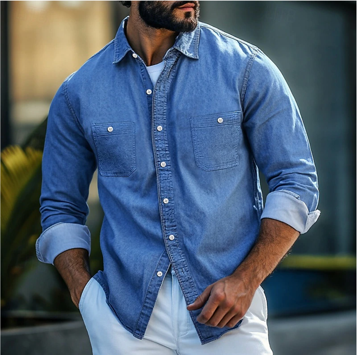 Variant image for Men's Cotton Denim Shirt Regular Fit Casual-1