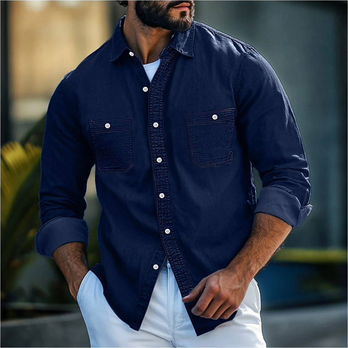 Variant image for Men's Cotton Denim Shirt Regular Fit Casual-6