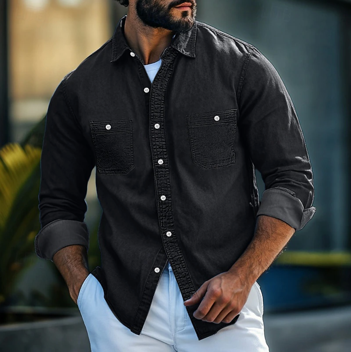 Men's Cotton Denim Shirt Regular Fit Casual-3