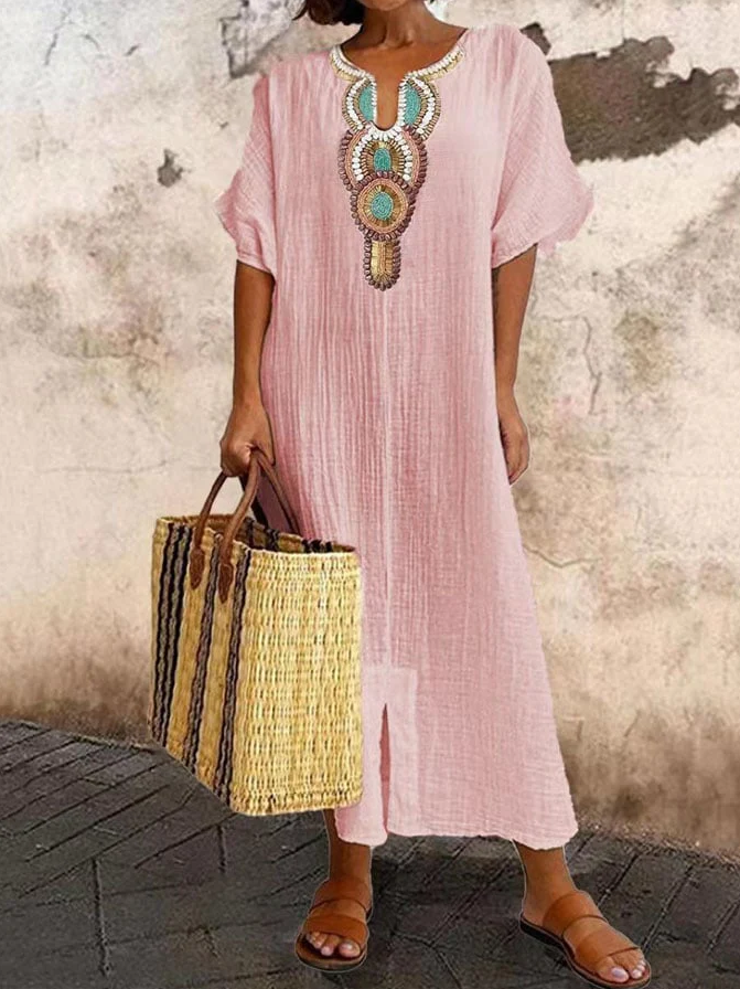 Women's Cotton Kaftan Dress Summer Casual-2