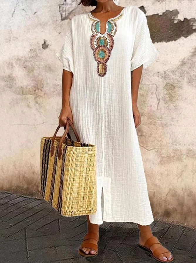 Variant image for Women's Cotton Kaftan Dress Summer Casual-1