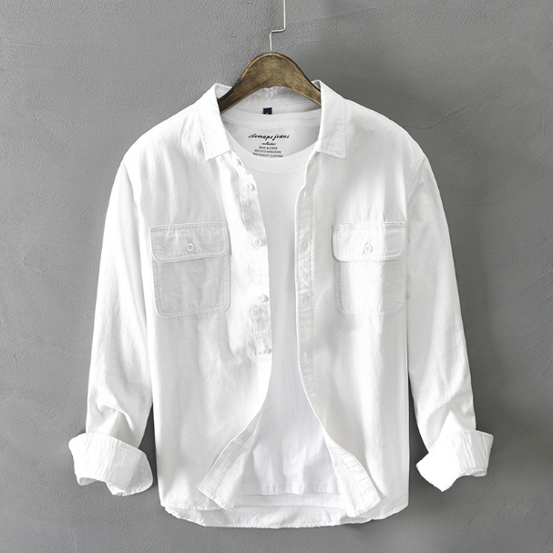 Men's Lightweight Cotton Long Sleeve Shirt with Utility Pockets