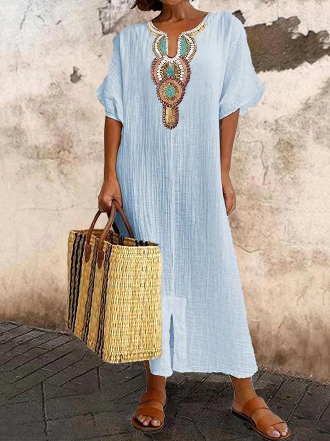 Women's Cotton Kaftan Dress Summer Casual-4