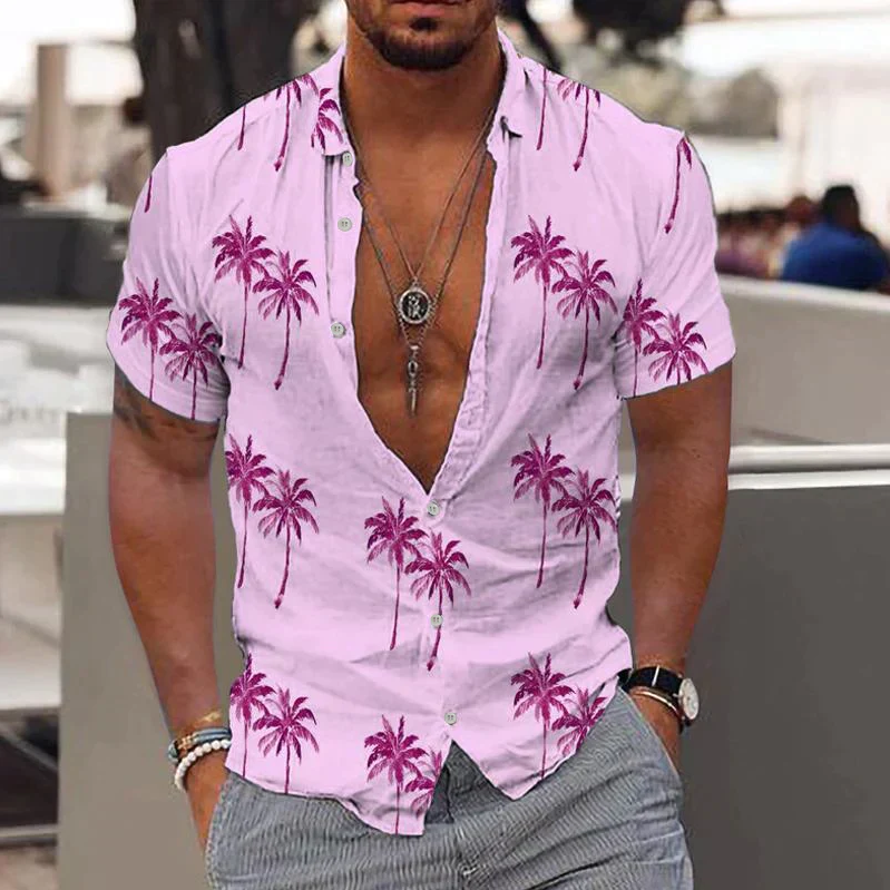 Men's Cotton Short Sleeve Tropical Print Shirt-1